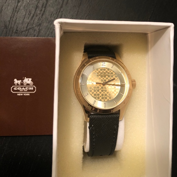 Coach Maddy Saffiano Leather Strap Watch - Black - Picture 1 of 2